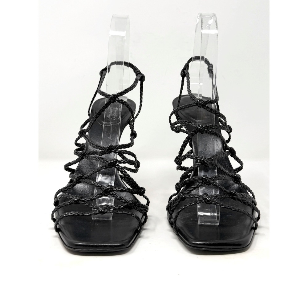 Gucci Black Strappy Heels Braided Leather Sandals 7.5 Y2K Tom Ford - Picture 4 of 9